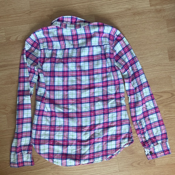 Hollister Plaid Flannel Pink Blue White and Green Long Sleeve Button Down / Up - Picture 5 of 5